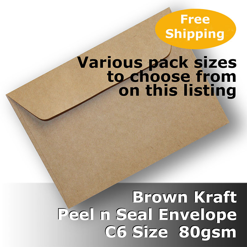 C6 Envelopes 114mm x 162mm Recycled Brown Kraft 80GSM 114x162mm Made in Aus